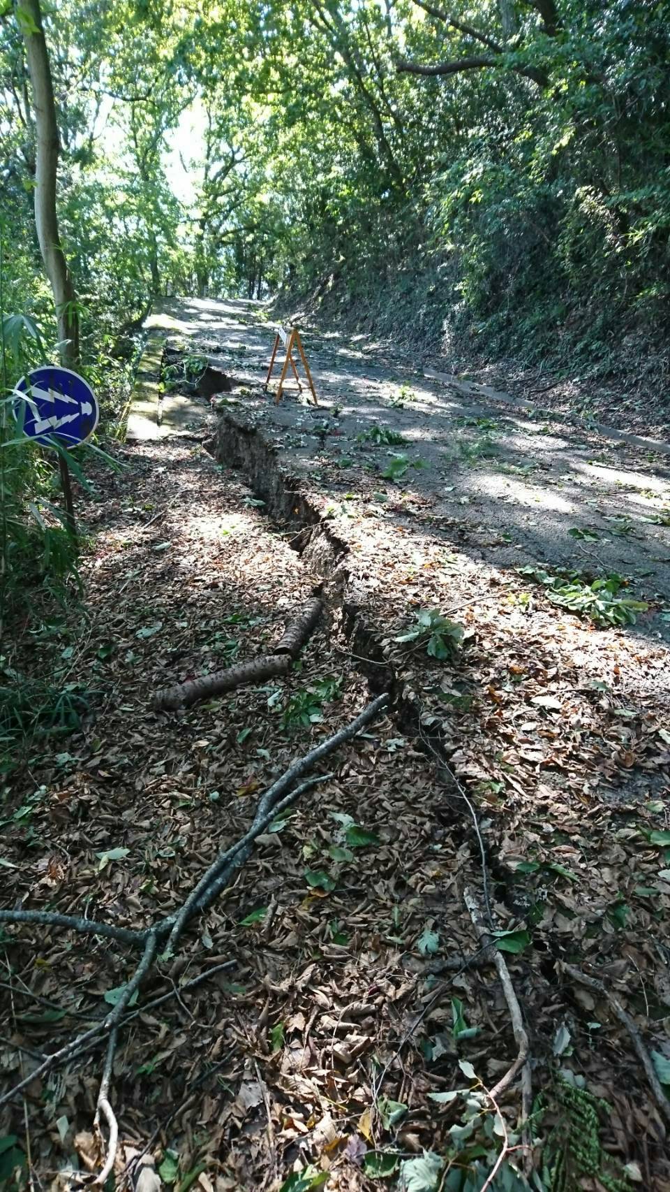 西公園途中道路崩落