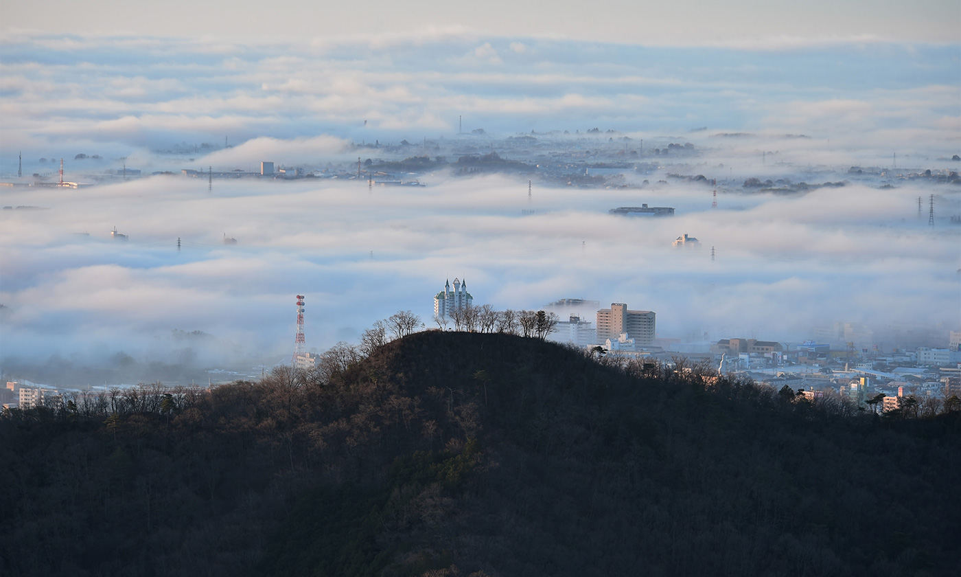 Cloud sea over the Kanto Plain seen from Oiwa Mountain, a sacred mountain in the Kanto region