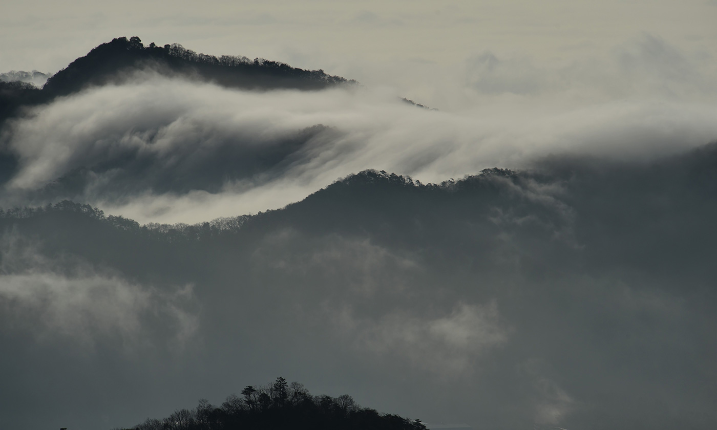 Clouds sea of Ashikaga hiking trail from Mt. Oiwa, a sacred mountain in Kanto, Japan.