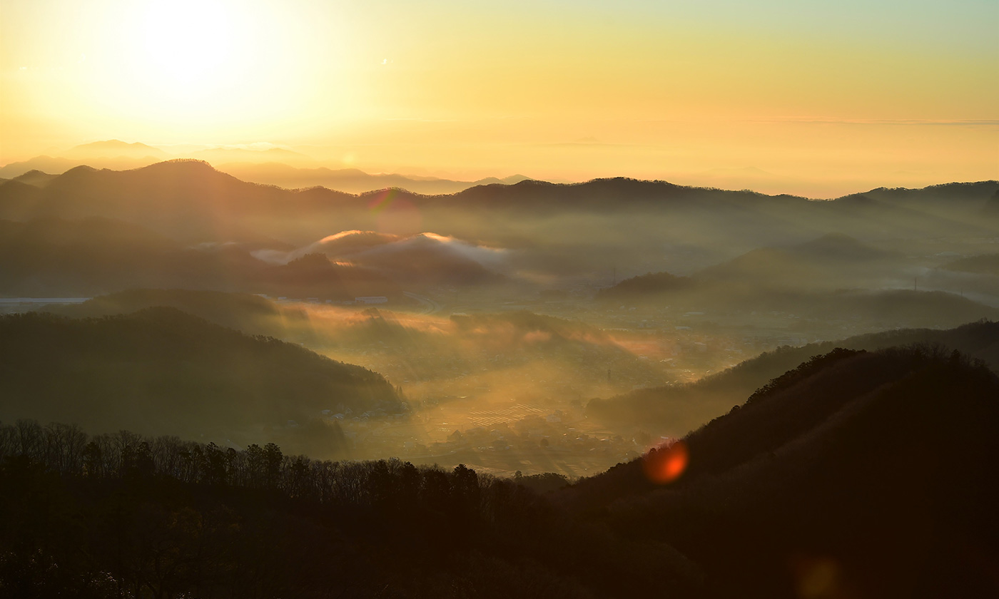 Clouds sea and sunrise from Mt. Oiwa, a sacred mountain in Kanto region